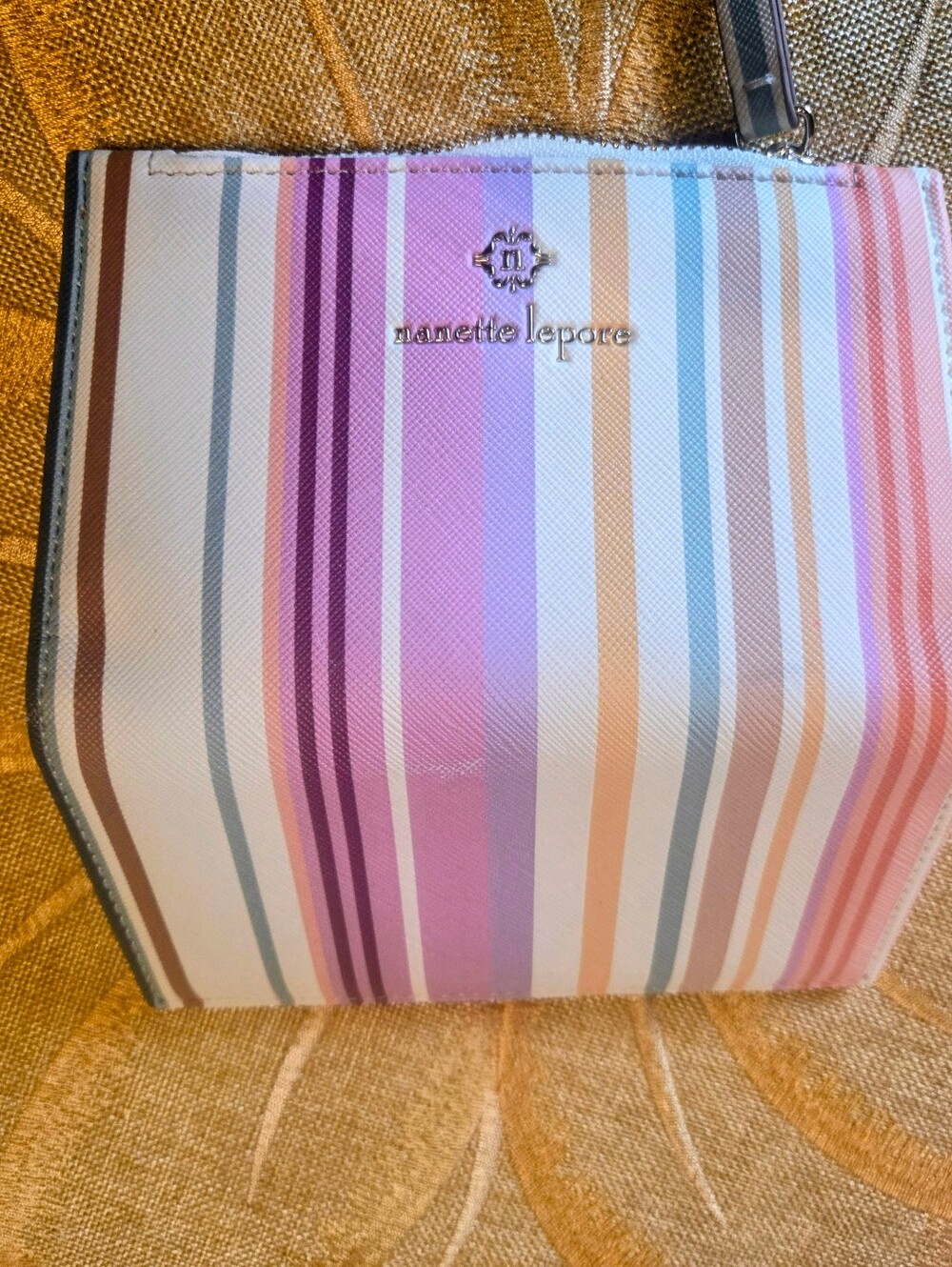 Nanette Lepore Multicolor Stripe Zip Wallet in Pink, Purple, Orange, Blue, Cream - Picture 5 of 7